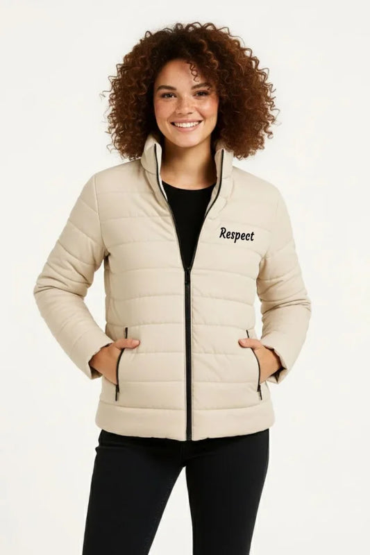 Mikro Su İtici Kapitone Baskılı Astarlı Fermuarlı Bomber Mont - Bej