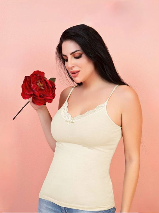 İp Askılı Dantelli Atlet -Ekru