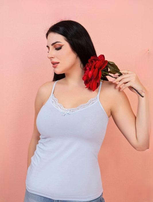 İp Askılı Dantelli Atlet -Bebe Mavi