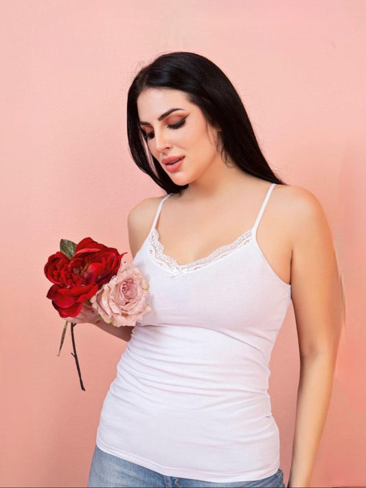 İp Askılı Dantelli Atlet -Beyaz