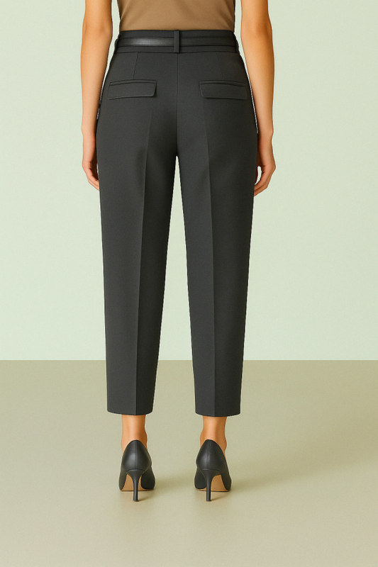 Beli Kemerli Çift Cepli Pantolon  -Füme