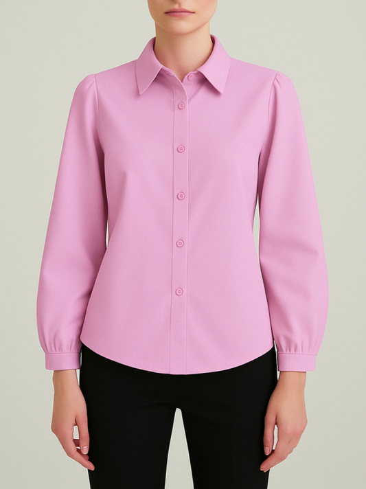 Önü Düğmeli Klasik Gömlek -Pembe