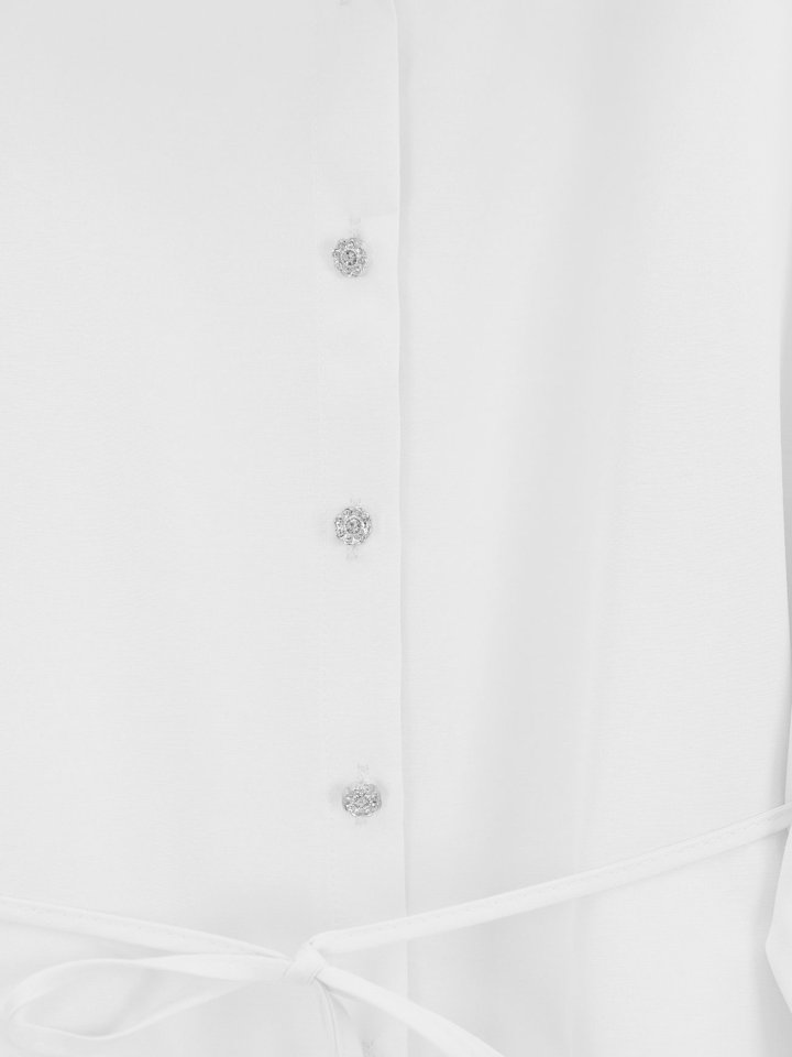 Etek Ucu Katlı Fırfırlı Düğmeli Poplin Gömlek Tunik -Beyaz