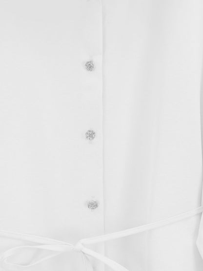 Etek Ucu Katlı Fırfırlı Düğmeli Poplin Gömlek Tunik -Beyaz