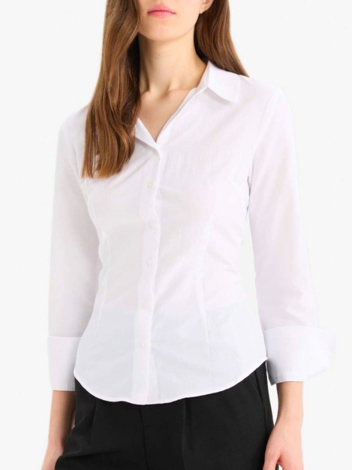 Kol Manşeti Geniş Düğmeli Gömlek -Beyaz