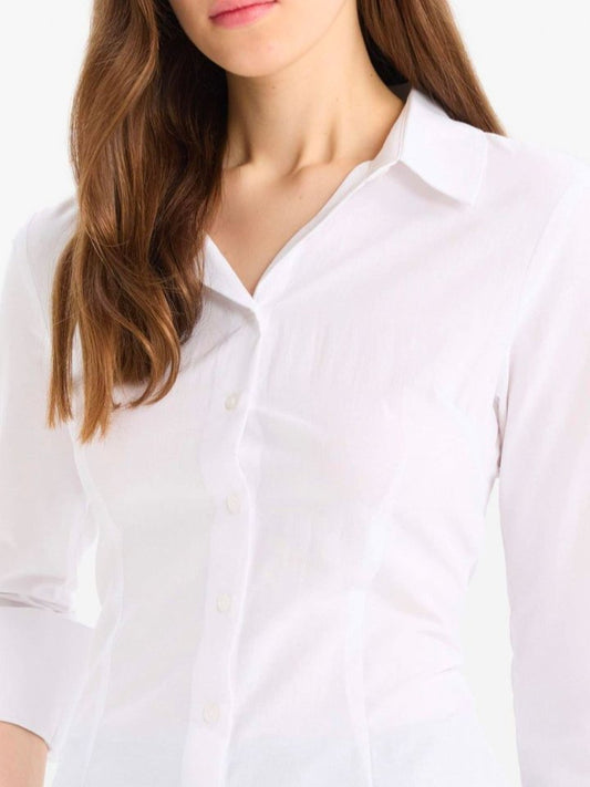 Kol Manşeti Geniş Düğmeli Gömlek -Beyaz