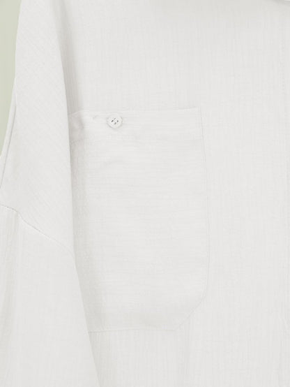 Çift Cepli Oval Kesim Kolu Katlamalı Gömlek Tunik -Beyaz