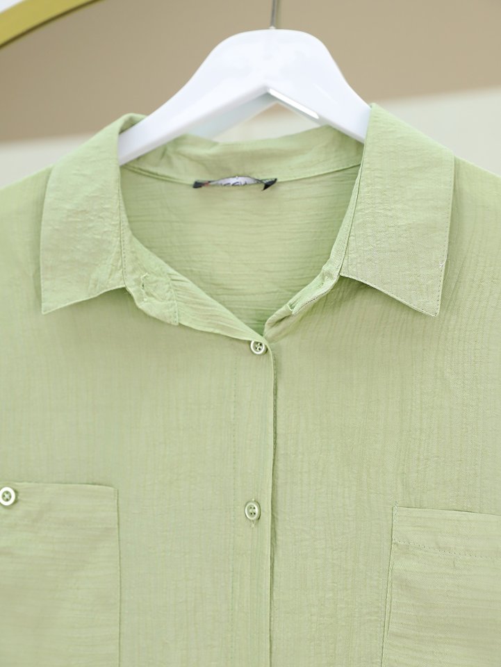 Çift Cepli Oval Kesim Kolu Katlamalı Gömlek Tunik -Çağla Y.