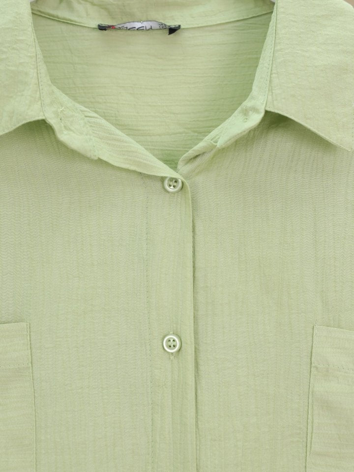 Çift Cepli Oval Kesim Kolu Katlamalı Gömlek Tunik -Çağla Y.