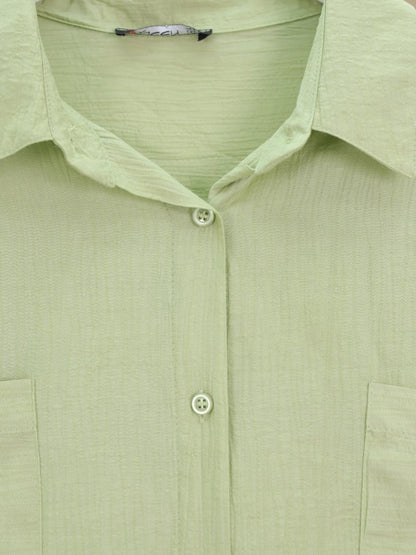 Çift Cepli Oval Kesim Kolu Katlamalı Gömlek Tunik -Çağla Y.