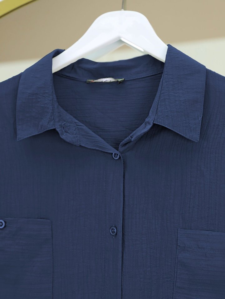 Çift Cepli Oval Kesim Kolu Katlamalı Gömlek Tunik -Laci