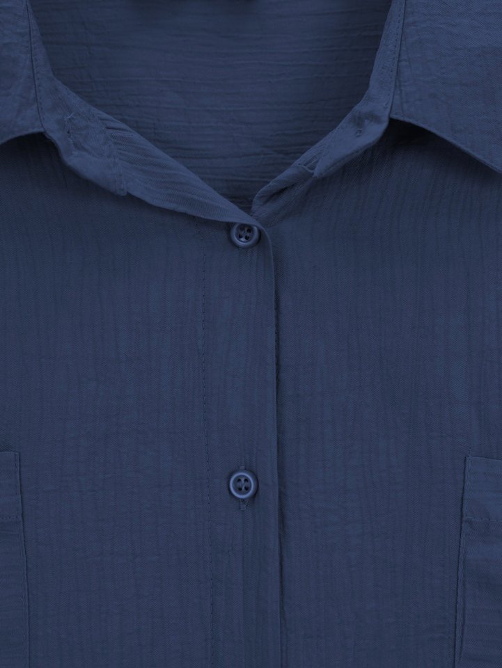 Çift Cepli Oval Kesim Kolu Katlamalı Gömlek Tunik -Laci