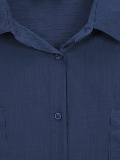 Çift Cepli Oval Kesim Kolu Katlamalı Gömlek Tunik -Laci