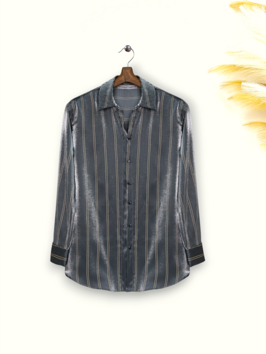 Çizgili Janjanlı Gömlek -Antrasit