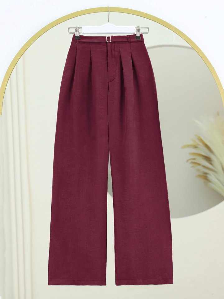 Beli Lastikli Kemer Detaylı Tensel Cupra Pantolon -Bordo