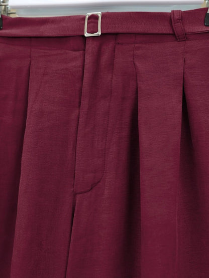 Beli Lastikli Kemer Detaylı Tensel Cupra Pantolon -Bordo