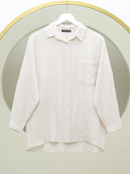 Tek Cepli Düğmeli Krinkıl Tunik -Krem