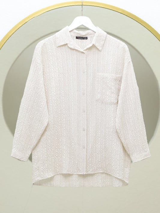 Tek Cepli Düğmeli Krinkıl Tunik -Krem