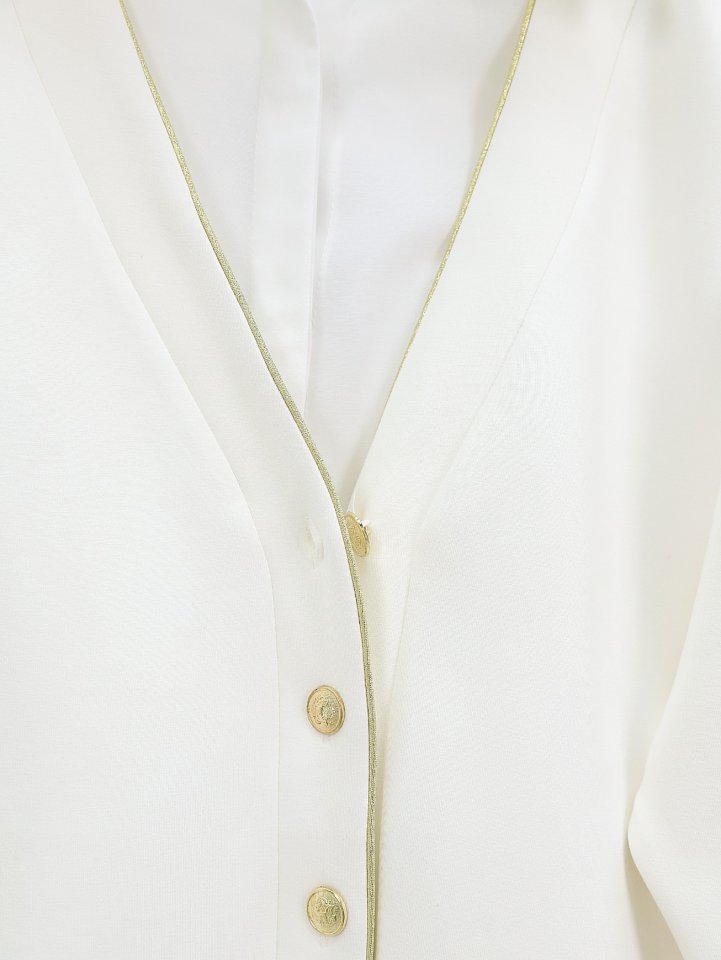 Düğmeli Biyeli Osyho Hırka -Beyaz