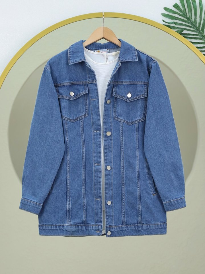 Önden Kapaklı Cepli Kot Ceket -Laci