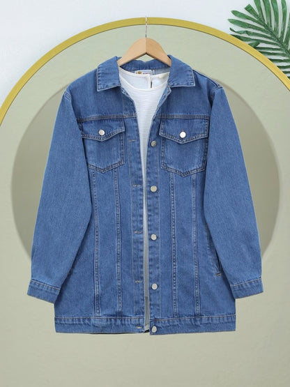 Önden Kapaklı Cepli Kot Ceket -Laci