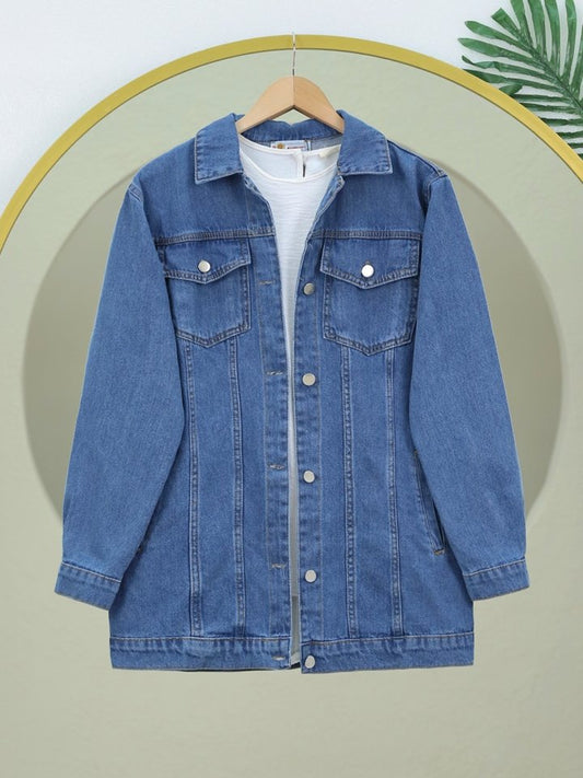 Önden Kapaklı Cepli Kot Ceket -Laci