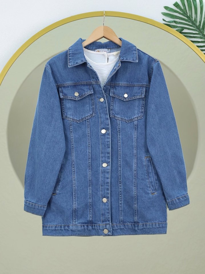 Önden Kapaklı Cepli Kot Ceket -Laci