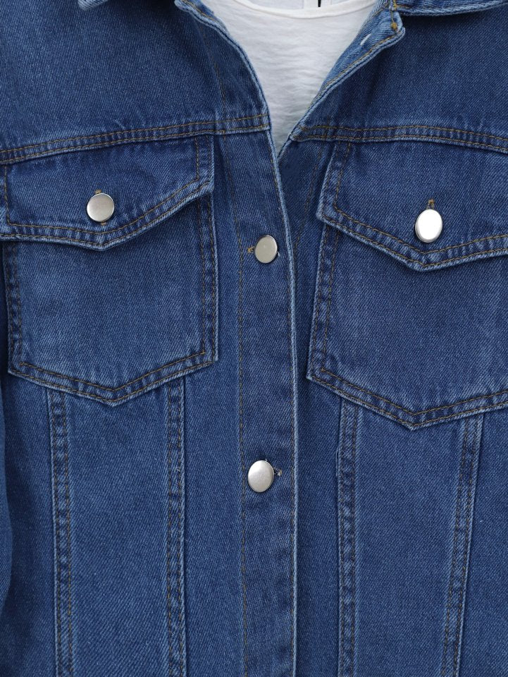 Önden Kapaklı Cepli Kot Ceket -Laci