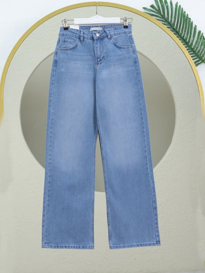 Çok Cepli Yüksek Bel Kot Pantolon  -Buz Mavi