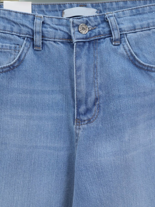 Çok Cepli Yüksek Bel Kot Pantolon  -Buz Mavi