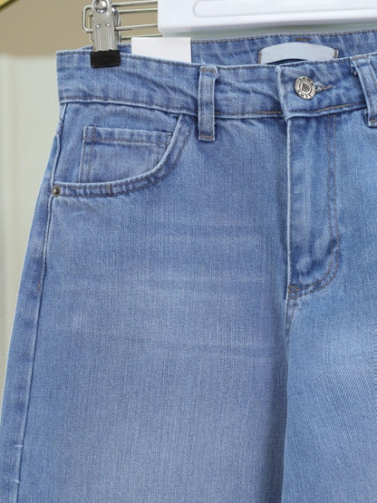 Çok Cepli Yüksek Bel Kot Pantolon  -Buz Mavi