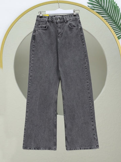 Çok Cepli Yüksek Bel Kot Pantolon  -Füme