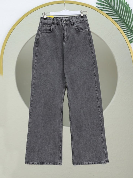 Çok Cepli Yüksek Bel Kot Pantolon  -Füme