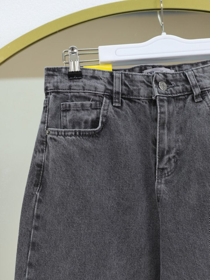 Çok Cepli Yüksek Bel Kot Pantolon  -Füme