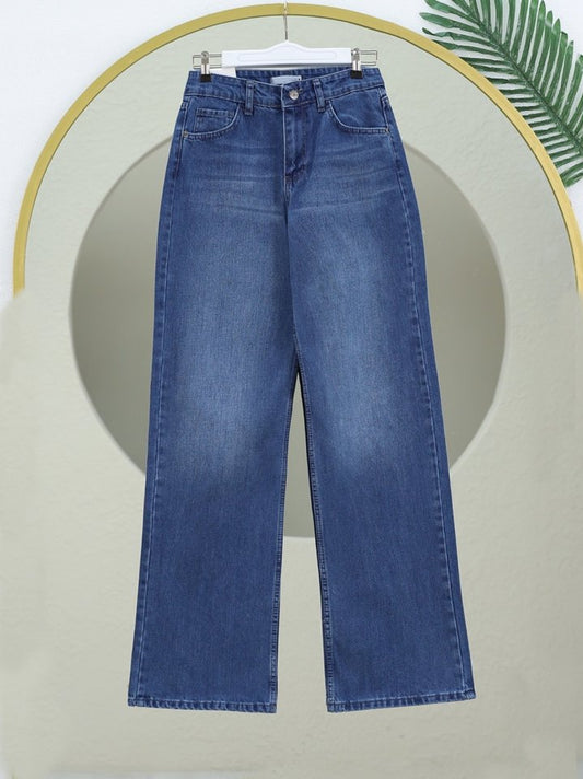 Çok Cepli Yüksek Bel Kot Pantolon  -Mavi