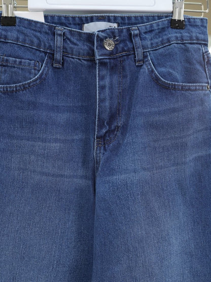 Çok Cepli Yüksek Bel Kot Pantolon  -Mavi