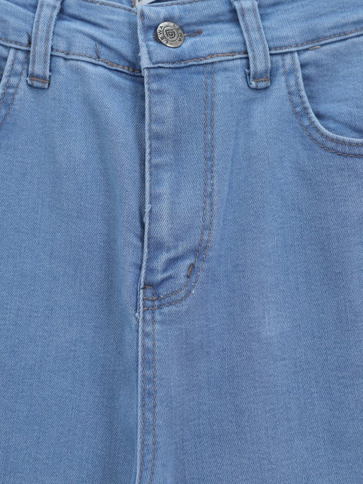 İspanyol Paça Yüksek Bel Kot Pantolon   -Açık Mavi