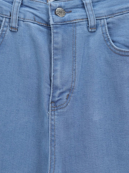 İspanyol Paça Yüksek Bel Kot Pantolon   -Açık Mavi