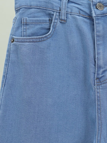 İspanyol Paça Yüksek Bel Kot Pantolon   -Açık Mavi