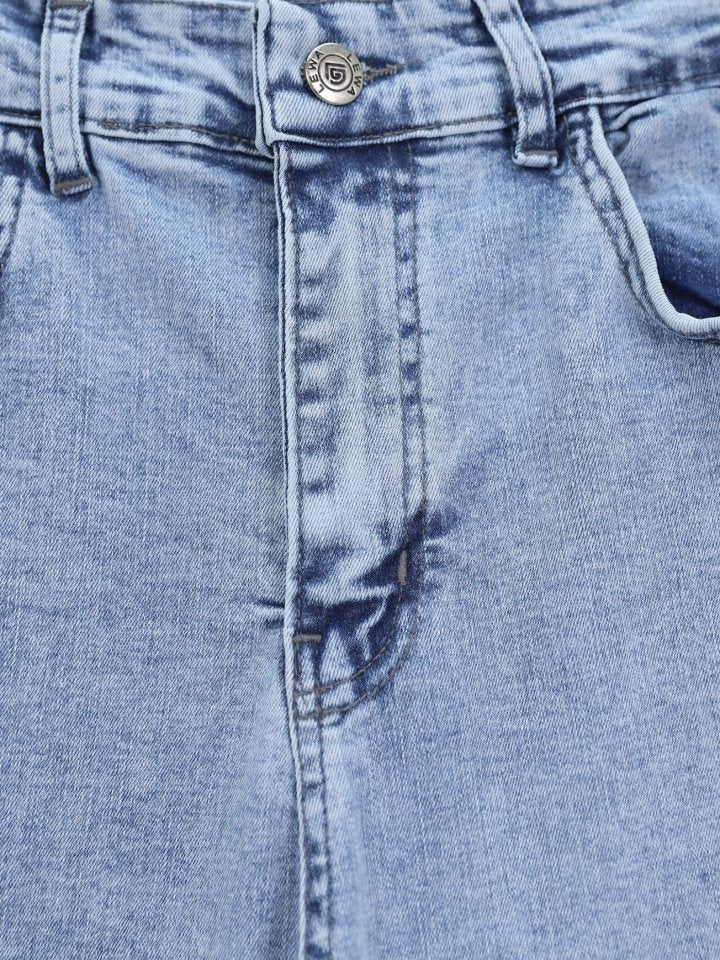 İspanyol Paça Yüksek Bel Kot Pantolon   -Buz Mavi