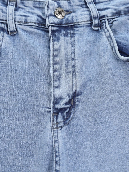 İspanyol Paça Yüksek Bel Kot Pantolon   -Buz Mavi