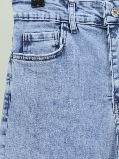 İspanyol Paça Yüksek Bel Kot Pantolon   -Buz Mavi