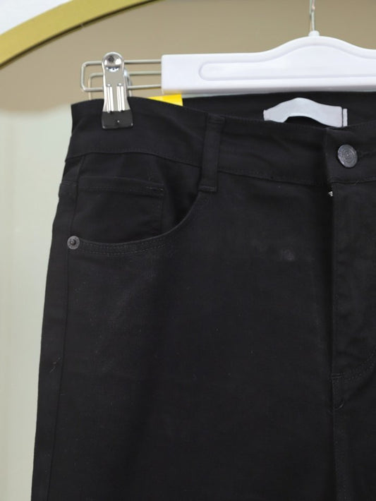 İspanyol Paça Yüksek Bel Kot Pantolon   -Siyah