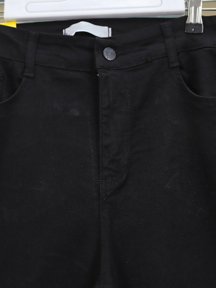 İspanyol Paça Yüksek Bel Kot Pantolon   -Siyah