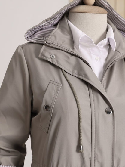 Astarı Çizgili Trençkot  -Gri