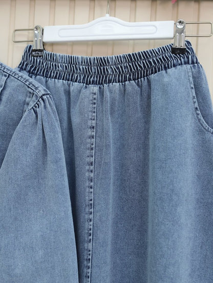 Etek Ucu Volanlı Düğmeli Ceketli Kot Takım -Buz Mavi