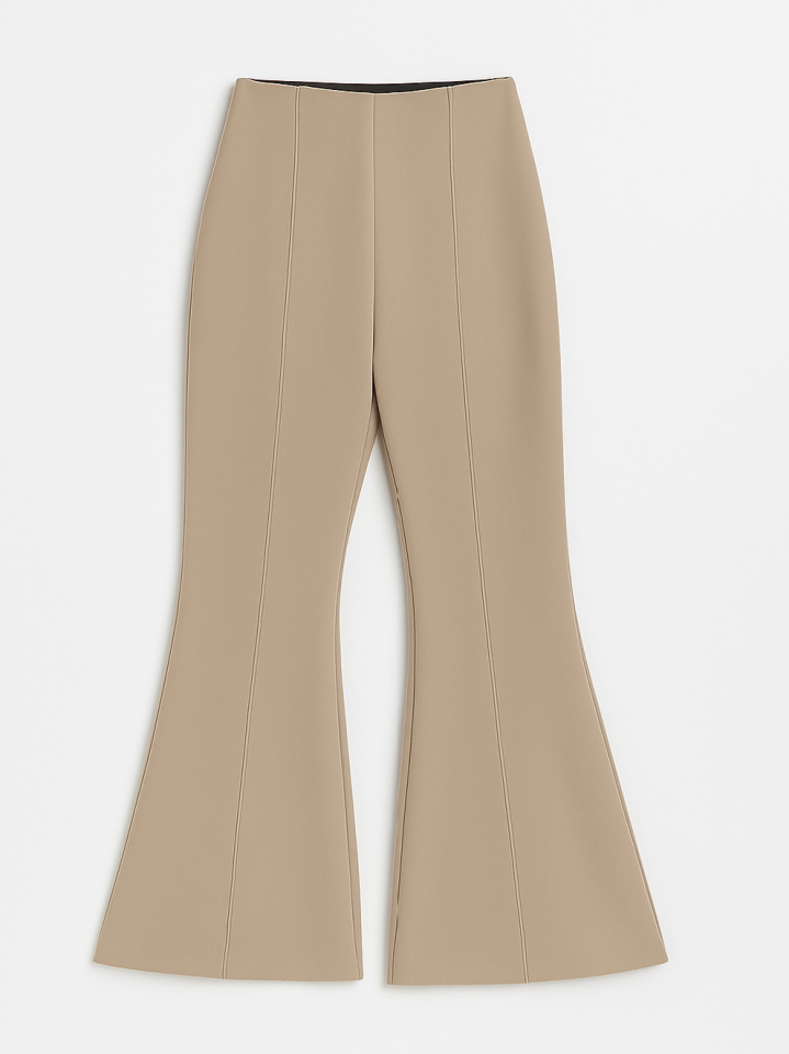 İspanyol Paça Beli Lastikli Likralı Pantolon -Bej