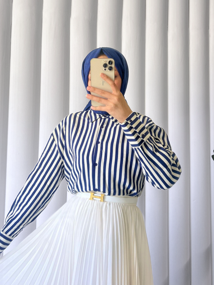 Çizgili Oversize Düğmeli Gömlek -Laci
