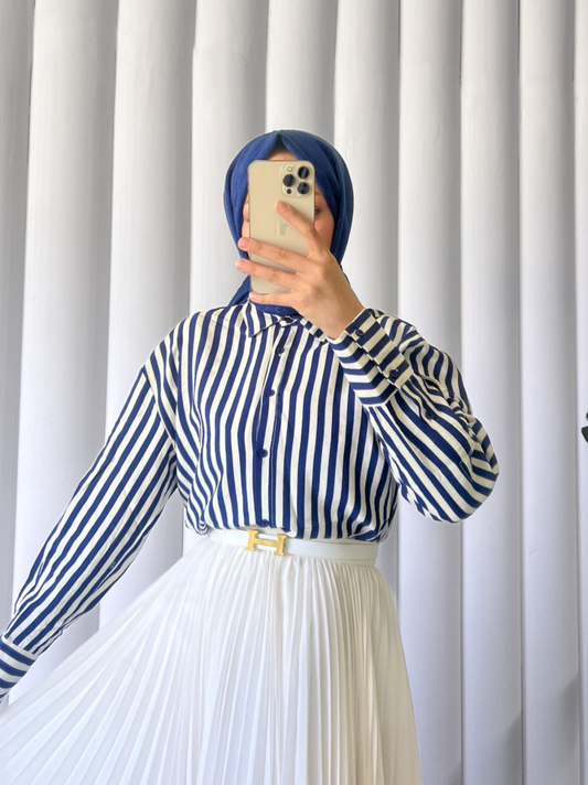 Çizgili Oversize Düğmeli Gömlek -Laci