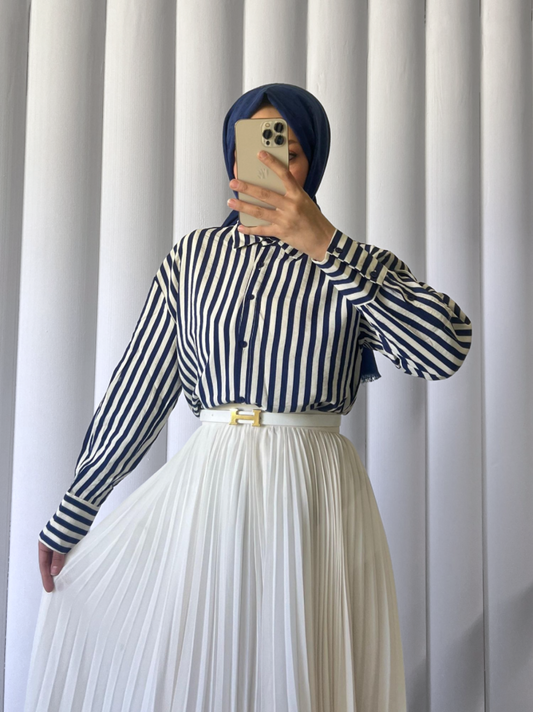 Çizgili Oversize Düğmeli Gömlek -Laci